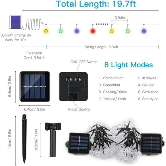 Solar Lights for Outside, 2-Pack 60 LED Solar Multi Color Globe Lights - Picture 4 of 7